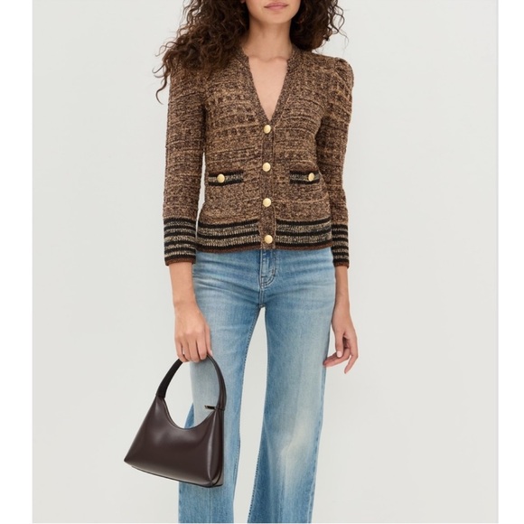 L'Agence Jenni Brown Puff Sleeve Cardigan - Picture 3 of 11